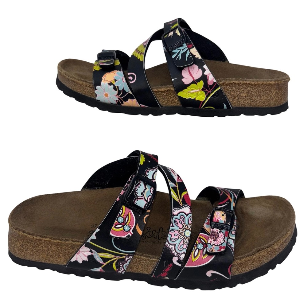 Birkenstock Birkis Salina Sandals Floral Strappy Cork Footbed Womens 37 Size 6N